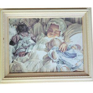 M. Byers Black Art Oil Painting on Canvas Reproduction of Baby Asleep